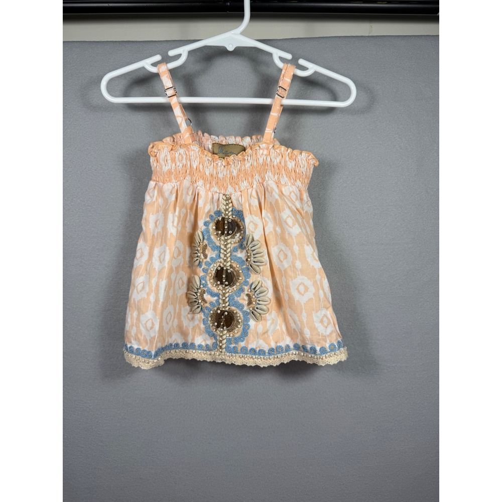 Skemo Girls 3T Peach Ikat Camisole Top Shell Bead Smocked Boho KNI-SET